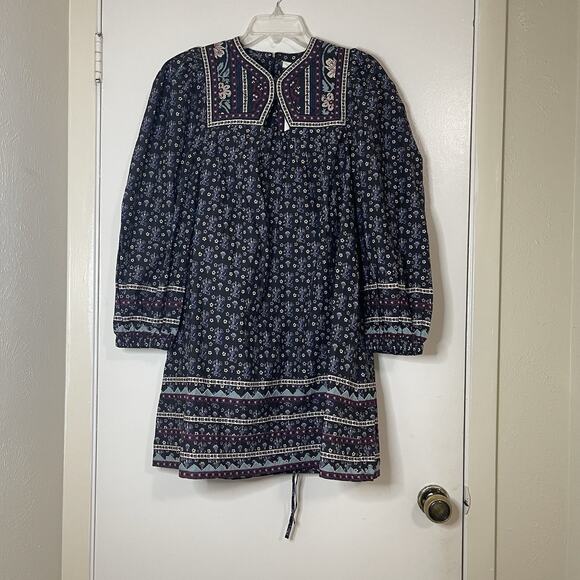 NEW SEA NY Perry Border Puff Sleeve Tunic Embroidered quilted floral Dress XS - Picture 4 of 11